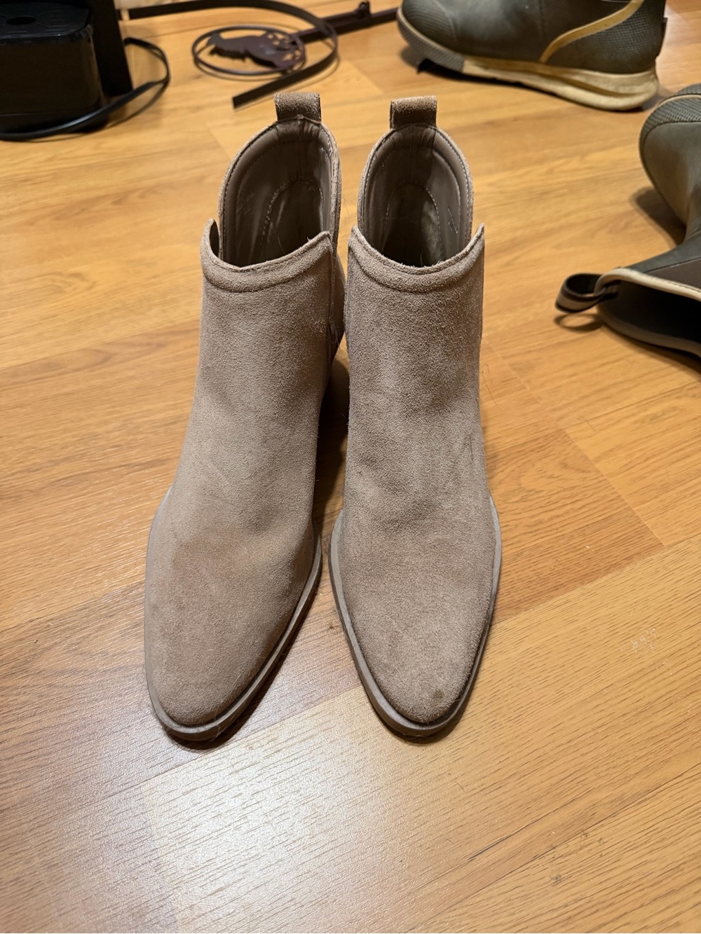 Gianni Bini Taupe Suede Pointed Toe Ankle Boots